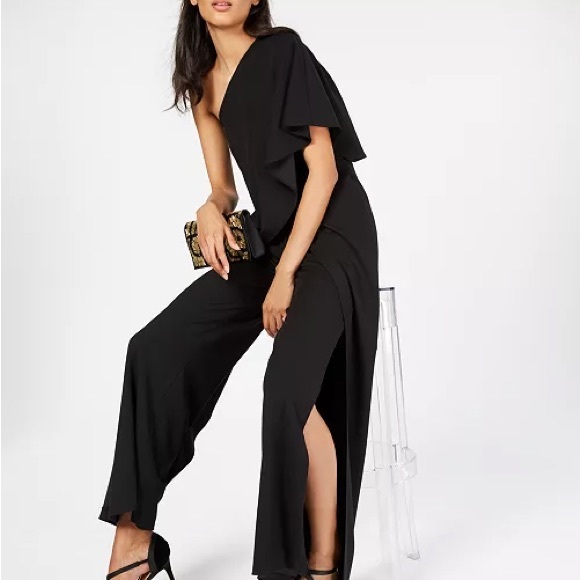 Adrianna Papell One Shoulder Black Jumpsuit Size 14 - Picture 6 of 11